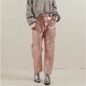 We the Free Moxie Low Slung Pull on Barrel Pants Metallic Bubble Gum Size
32